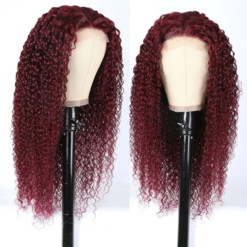 99J Red Gluless Wig Burgundy Jerry Curly Human Hair Wigs