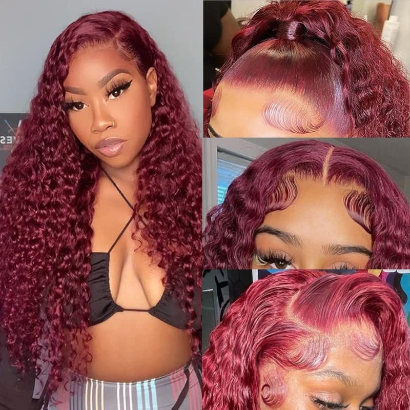 99J Red Gluless Wig Burgundy Jerry Curly Human Hair Wigs