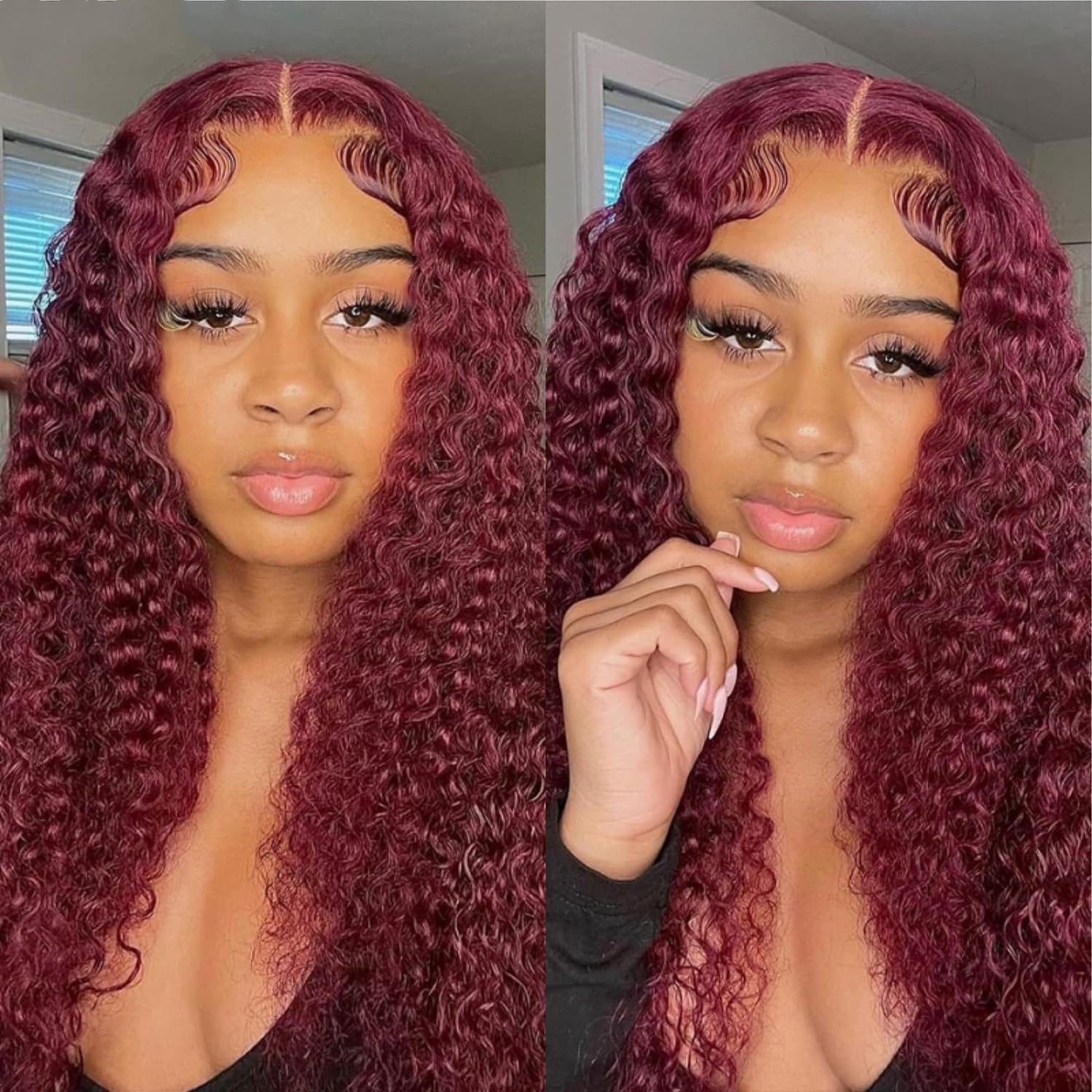 99J Red Gluless Wig Burgundy Jerry Curly Human Hair Wigs