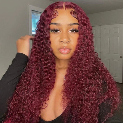 99J Red Gluless Wig Burgundy Jerry Curly Human Hair Wigs