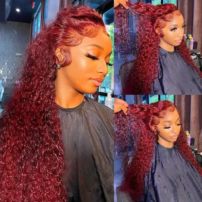 99J Red Gluless Wig Burgundy Jerry Curly Human Hair Wigs