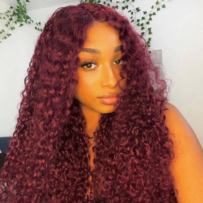 99J Red Gluless Wig Burgundy Jerry Curly Human Hair Wigs