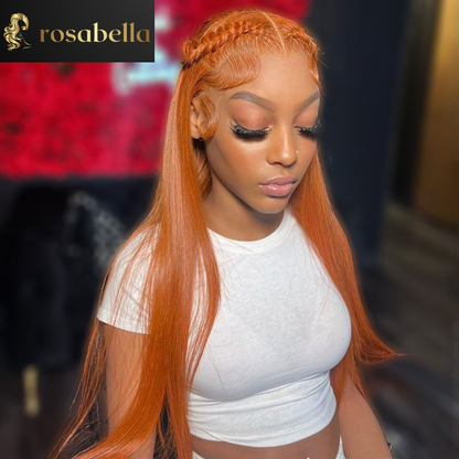 Straight  Orange Ginger Lace Front 13X4, 13x6 Body Wave Glueless Human Hair Wigs