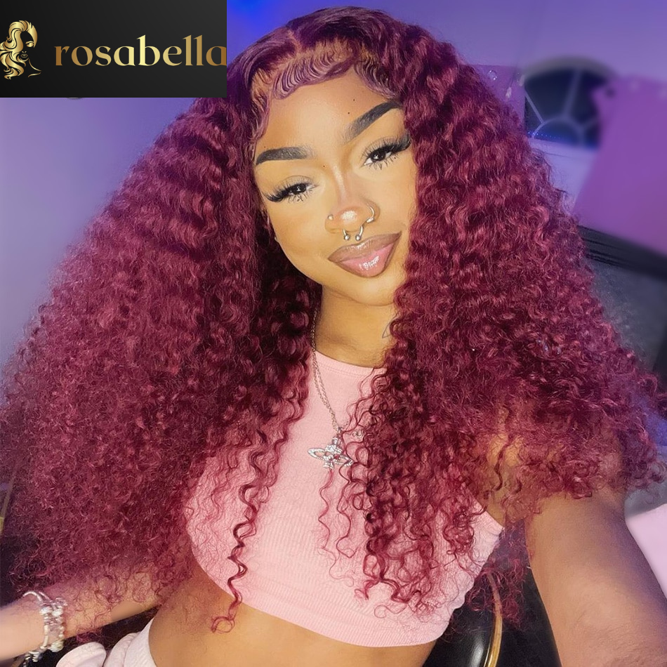 Jerry Curly Lace Closure 13x4, 13X6 Burgundy Deep Curly Wig