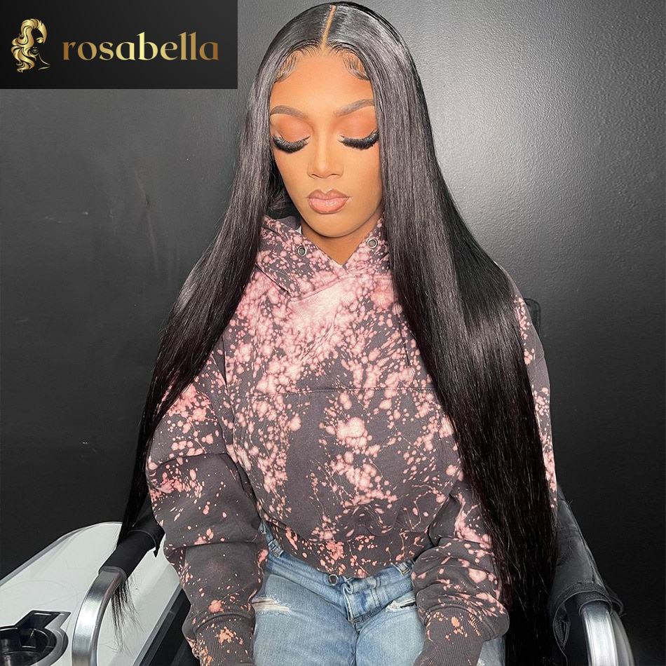 28 30 Inch 180% Density HD 13X6 Human Hair Lace Frontal Wigs   Highlight Pink with Green Color Straight Lace Front Wig