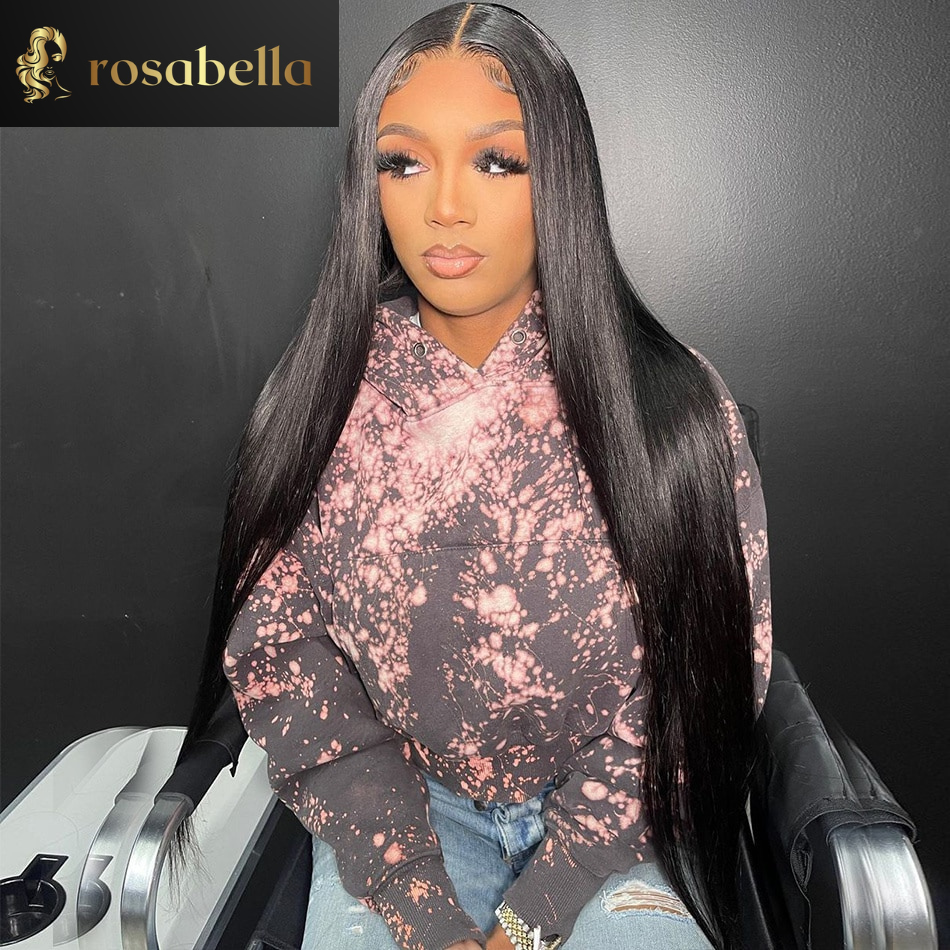 28 30 Inch 180% Density HD 13X6 Human Hair Lace Frontal Wigs   Highlight Pink with Green Color Straight Lace Front Wig