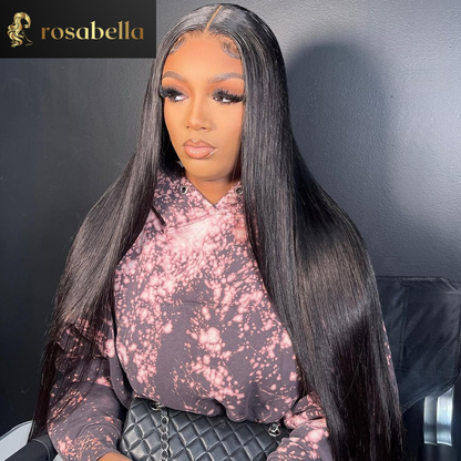 28 30 Inch 180% Density HD 13X6 Human Hair Lace Frontal Wigs   Highlight Pink with Green Color Straight Lace Front Wig