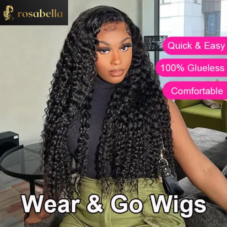 Glueless Human Hair Wig Pre Cut Deep Curly HD Transparent Lace Frontal Wig Curly Human Hair Wigs