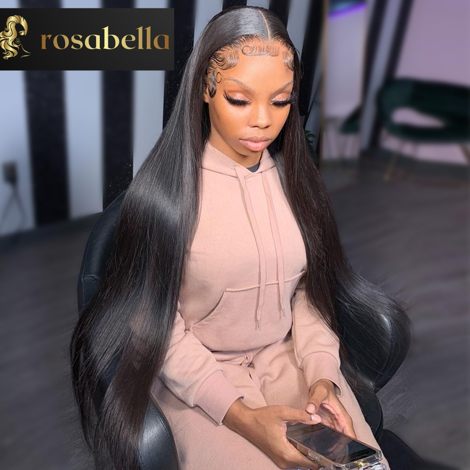 30 32 Inch Long Straight Lace Frontal Human Hair Wigs Highlight Pink 13X4/13X6 Colored Lace Front Wig PrePlucked 5X5 Closure Wig