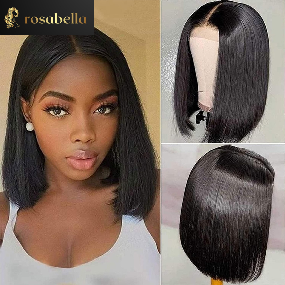 Highlight  Transparent Short Bob Wig Malaysian Straight Human Hair Wigs 13x6 Lace Frontal Wigs Pre Plucked 5x5 Closure Wig