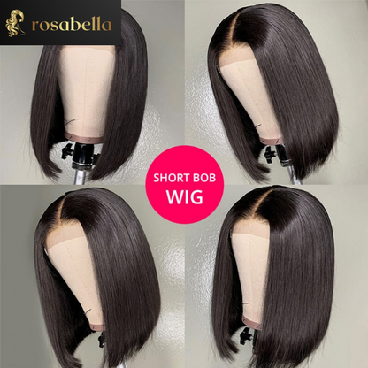 Highlight  Transparent Short Bob Wig Malaysian Straight Human Hair Wigs 13x6 Lace Frontal Wigs Pre Plucked 5x5 Closure Wig