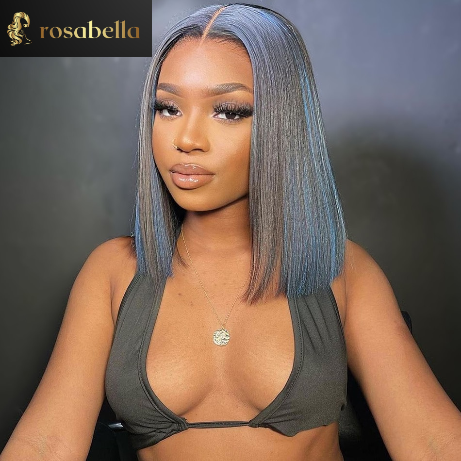 Highlight  Transparent Short Bob Wig Malaysian Straight Human Hair Wigs 13x6 Lace Frontal Wigs Pre Plucked 5x5 Closure Wig