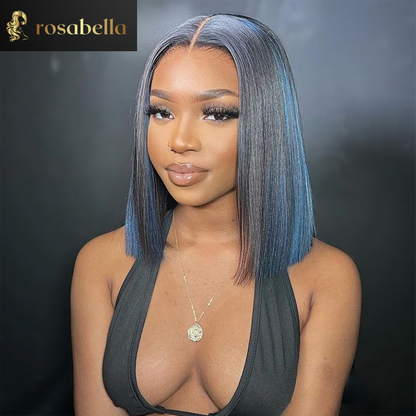 Highlight  Transparent Short Bob Wig Malaysian Straight Human Hair Wigs 13x6 Lace Frontal Wigs Pre Plucked 5x5 Closure Wig