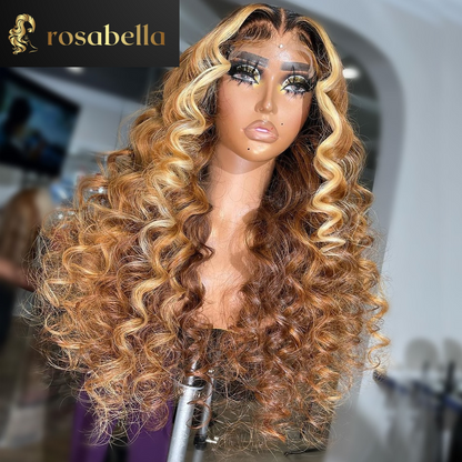 Highlight Blonde Loose Deep Curly Colored Lace Front Human Hair Wigs Transparent 13X4 Loose Deep Wave Lace Frontal Wigs 180%