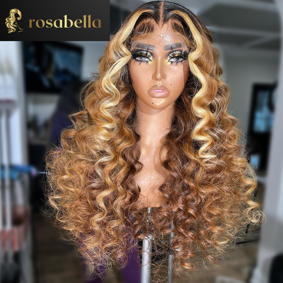 Highlight Blonde Loose Deep Curly Colored Lace Front Human Hair Wigs Transparent 13X4 Loose Deep Wave Lace Frontal Wigs 180%