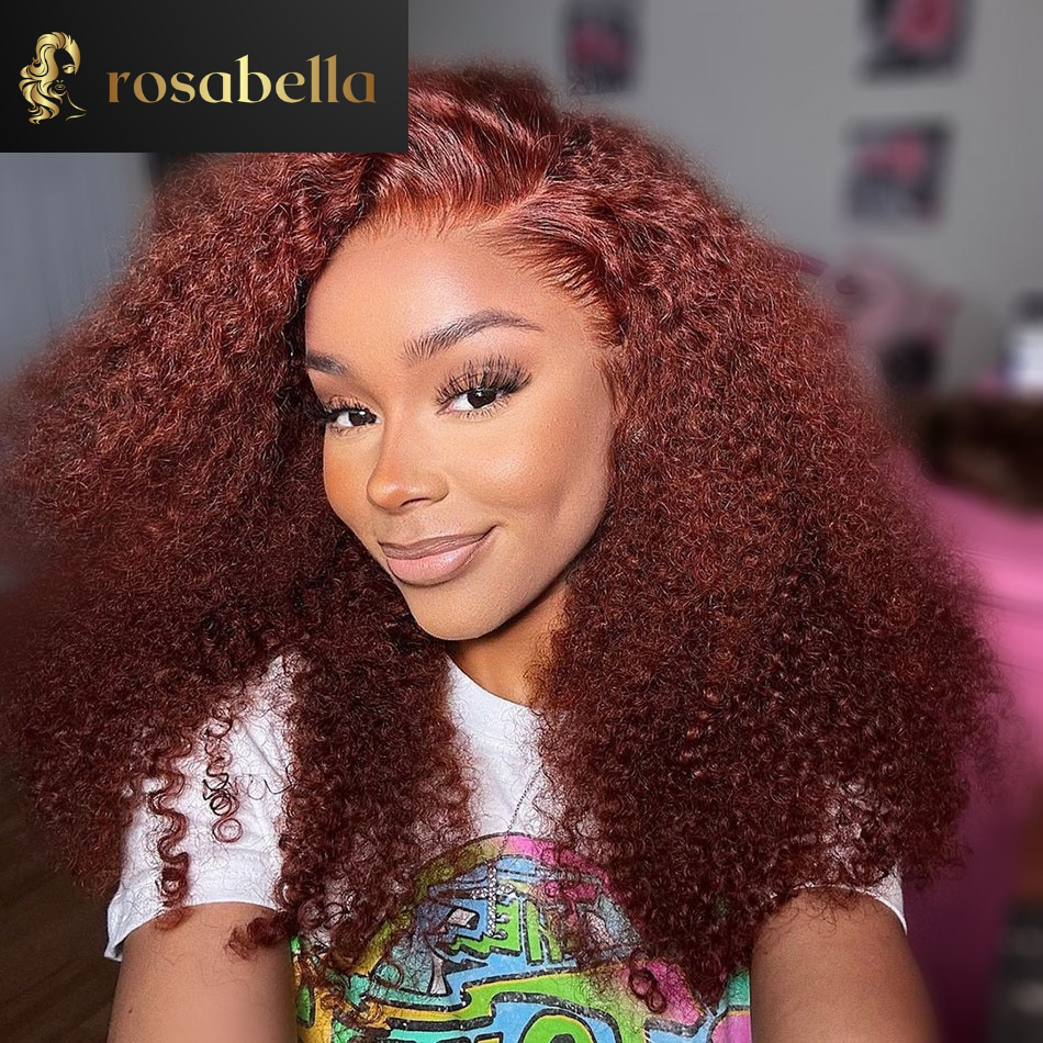 34 Inch Reddish Brown Jerry Curly 13x4 4X4 Lace Closure Wig