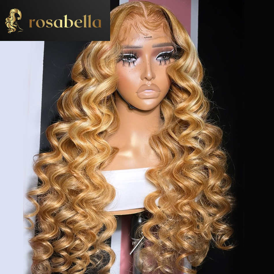 Highlight Honey Blonde 6x6 Lace Closure Wig 13X6 Loose Wave Lace Frontal Human Hair Wigs