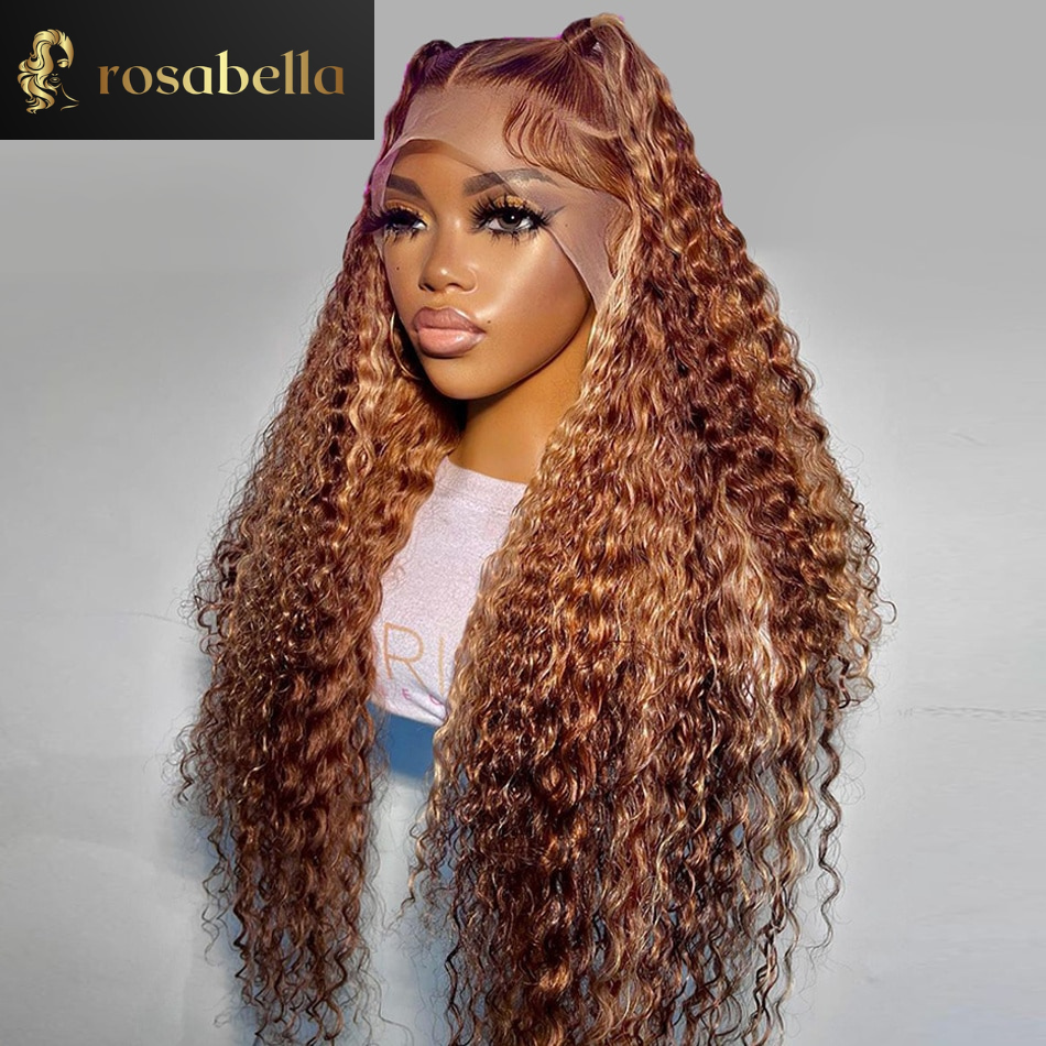 Highlight Brown Transparent 13x6 13x4 Lace Frontal Wig Deep Wave Honey Blonde Curly Lace Front Human Hair Wigs