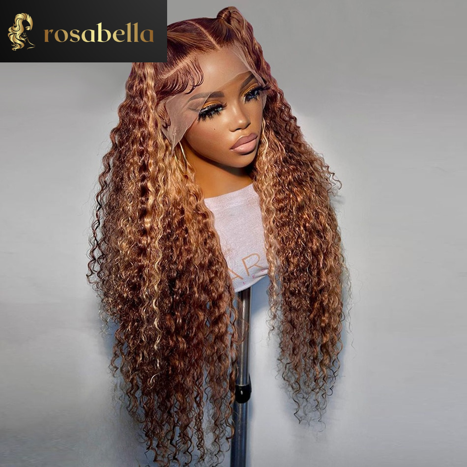 Highlight Brown Transparent 13x6 13x4 Lace Frontal Wig Deep Wave Honey Blonde Curly Lace Front Human Hair Wigs