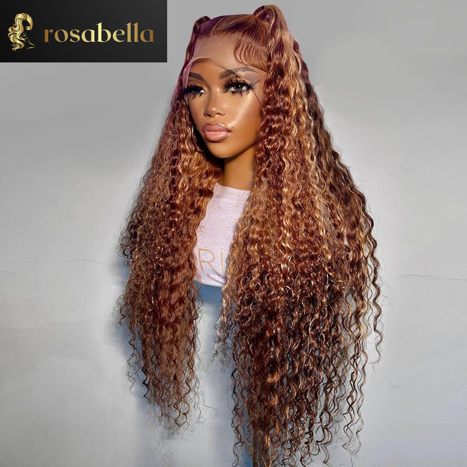 Highlight Brown Transparent 13x6 13x4 Lace Frontal Wig Deep Wave Honey Blonde Curly Lace Front Human Hair Wigs