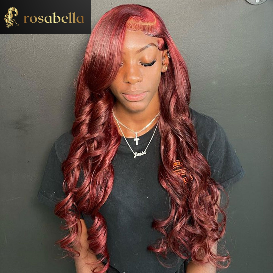 Chestnut Red 13x4 13X6 Body Wave Lace Front Wigs Transparent Lace Frontal Wig Dark Red Colored Human Hair Wigs