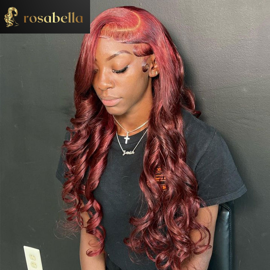 Chestnut Red 13x4 13X6 Body Wave Lace Front Wigs Transparent Lace Frontal Wig Dark Red Colored Human Hair Wigs