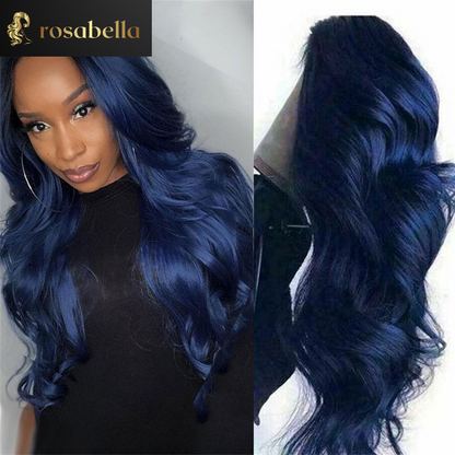 Dark Blue Long Human Hair Wigs 13X6 Lace Front Wig Midnight Blue Wavy Wigs Royal Blue Body Wave Lace Frontal Wig Electric Blue