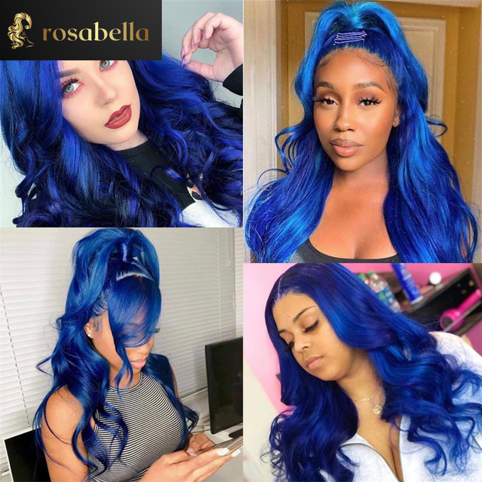 Dark Blue Long Human Hair Wigs 13X6 Lace Front Wig Midnight Blue Wavy Wigs Royal Blue Body Wave Lace Frontal Wig Electric Blue