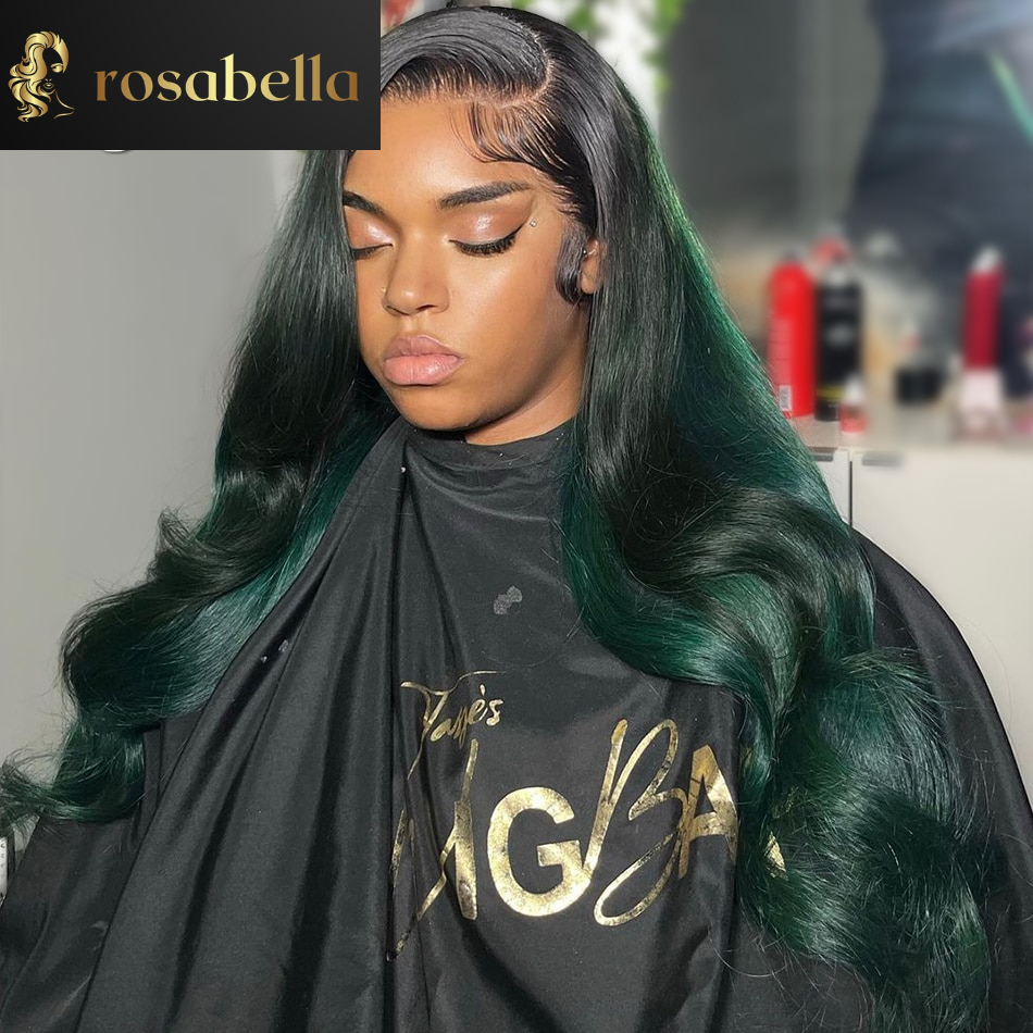 Ombre Dark Green 13X6 Lace Front Human Hair Wigs 13X5 Body Wave Lace Frontal Wigs  5X5 Closure Wig Transparent Lace