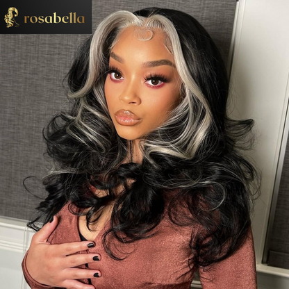 Black With Grey Wig Human Hair 13x4 Transparent Lace Frontal Wig Human Hair Body Wave Brazilian Hair Wigs Pre Plucked