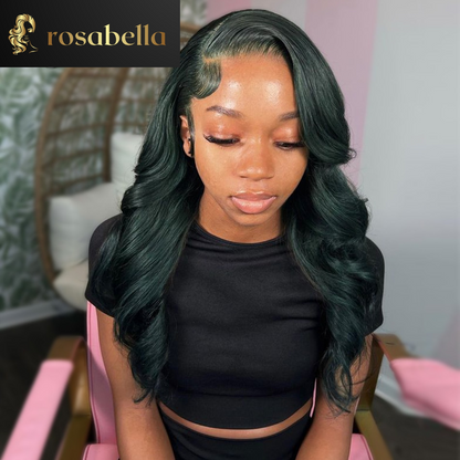 Avocado Green Colored Body Wave 13x6 13X4 Lace Frontal Human Hair Wigs Dark Green Transparent 5X5 Lace Closure Wigs