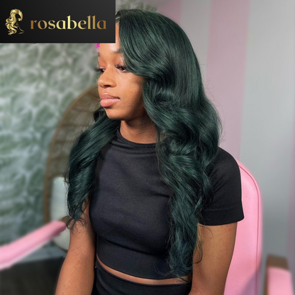 Avocado Green Colored Body Wave 13x6 13X4 Lace Frontal Human Hair Wigs Dark Green Transparent 5X5 Lace Closure Wigs