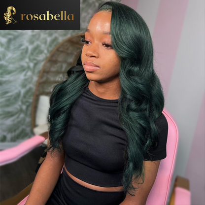 Avocado Green Colored Body Wave 13x6 13X4 Lace Frontal Human Hair Wigs Dark Green Transparent 5X5 Lace Closure Wigs