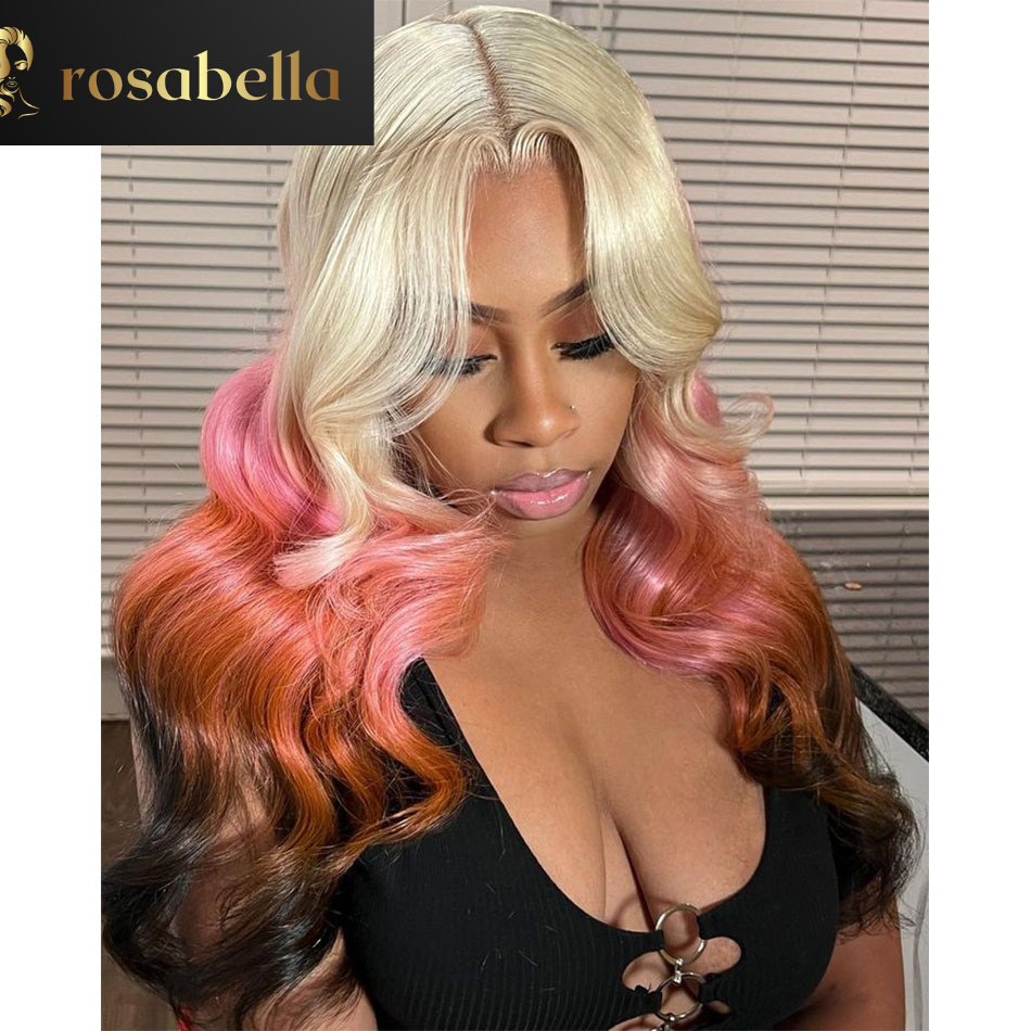 Ombre 613 Pink Brown Colored Body Wave Lace Front Wig HD 13x4 13x6 Lace Frontal Human Hair  Natural Hairline