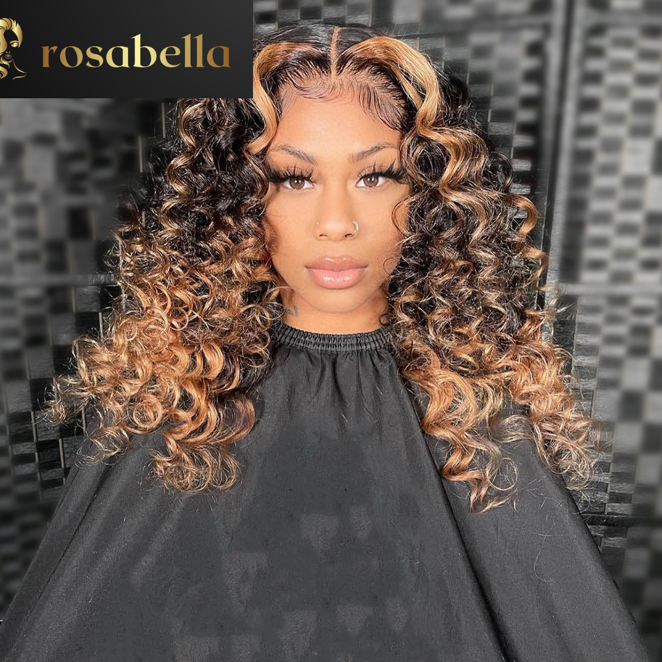 Ombre Blonde 13X6 Curly Lace Frontal Wig Color 1B/27 Bob Colored Human Hair Wigs 180% Brazilian Loose Deep Wave Wigs