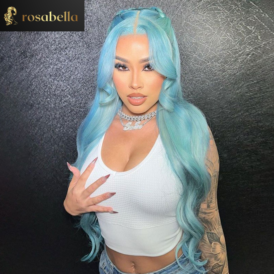 Ombre Blue Colored Body Wave Lace Front Wig HD 13x4/13x6 Human Hair Wigs 180% Brazilian Virgin Hair Wigs Pre Plucked