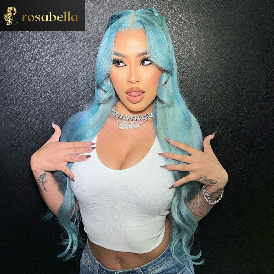 Ombre Blue Colored Body Wave Lace Front Wig HD 13x4/13x6 Human Hair Wigs 180% Brazilian Virgin Hair Wigs Pre Plucked