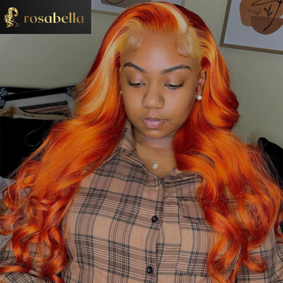 Orange Blonde Lace Frontal Human Hair Wig Brazilian Body Wave Ginger Lace Front Wig 180 Density Colored Human Hair Wigs