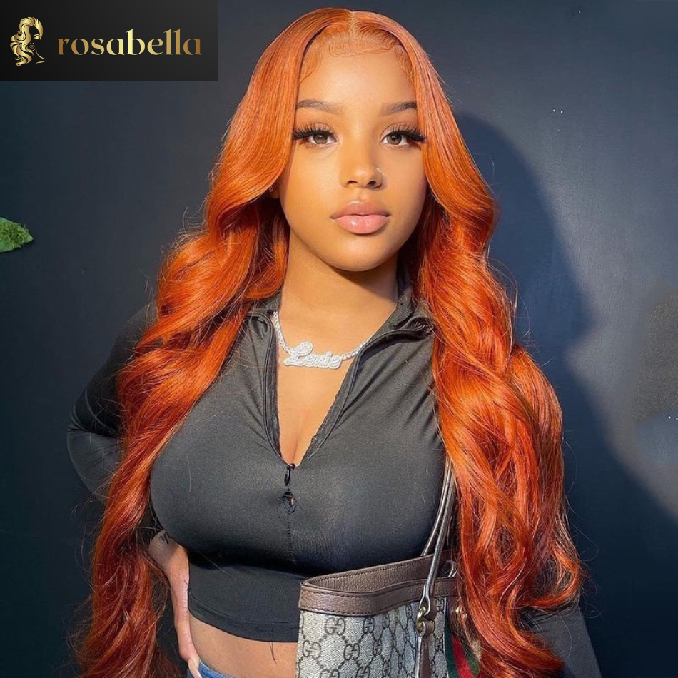Orange Blonde Lace Frontal Human Hair Wig Brazilian Body Wave Ginger Lace Front Wig 180 Density Colored Human Hair Wigs