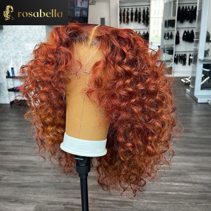 Orange Brown Deep Curly Human Hair Wig