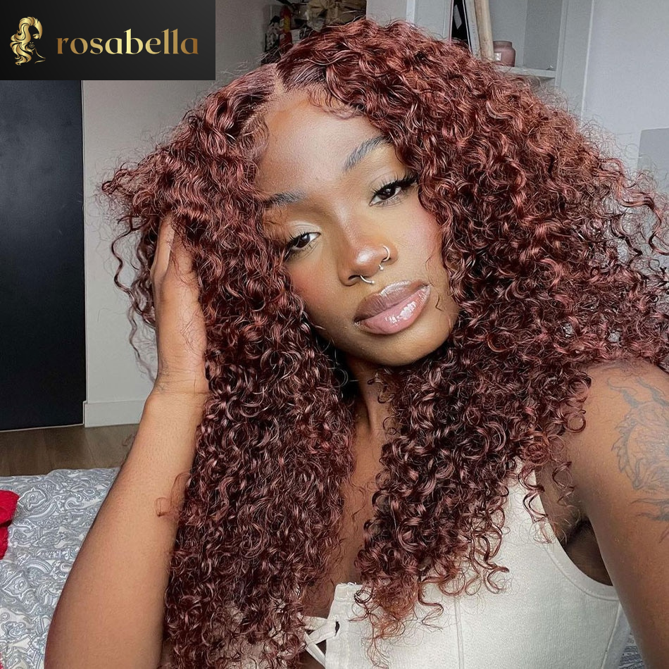 Orange Brown Deep Curly Human Hair Wig