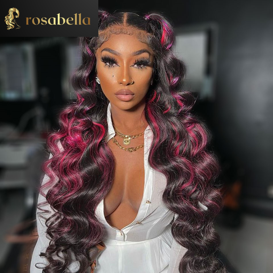 Pink Highlight Wear Go 13x4 Loose Deep Wave Lace Frontal Wig 13X6 Loose Curly Human Hair Wigs Glueless 4X6 Lace