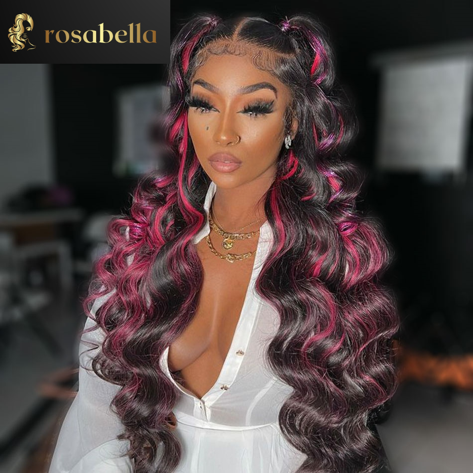 Pink Highlight Wear Go 13x4 Loose Deep Wave Lace Frontal Wig 13X6 Loose Curly Human Hair Wigs Glueless 4X6 Lace