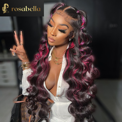 Pink Highlight Wear Go 13x4 Loose Deep Wave Lace Frontal Wig 13X6 Loose Curly Human Hair Wigs Glueless 4X6 Lace