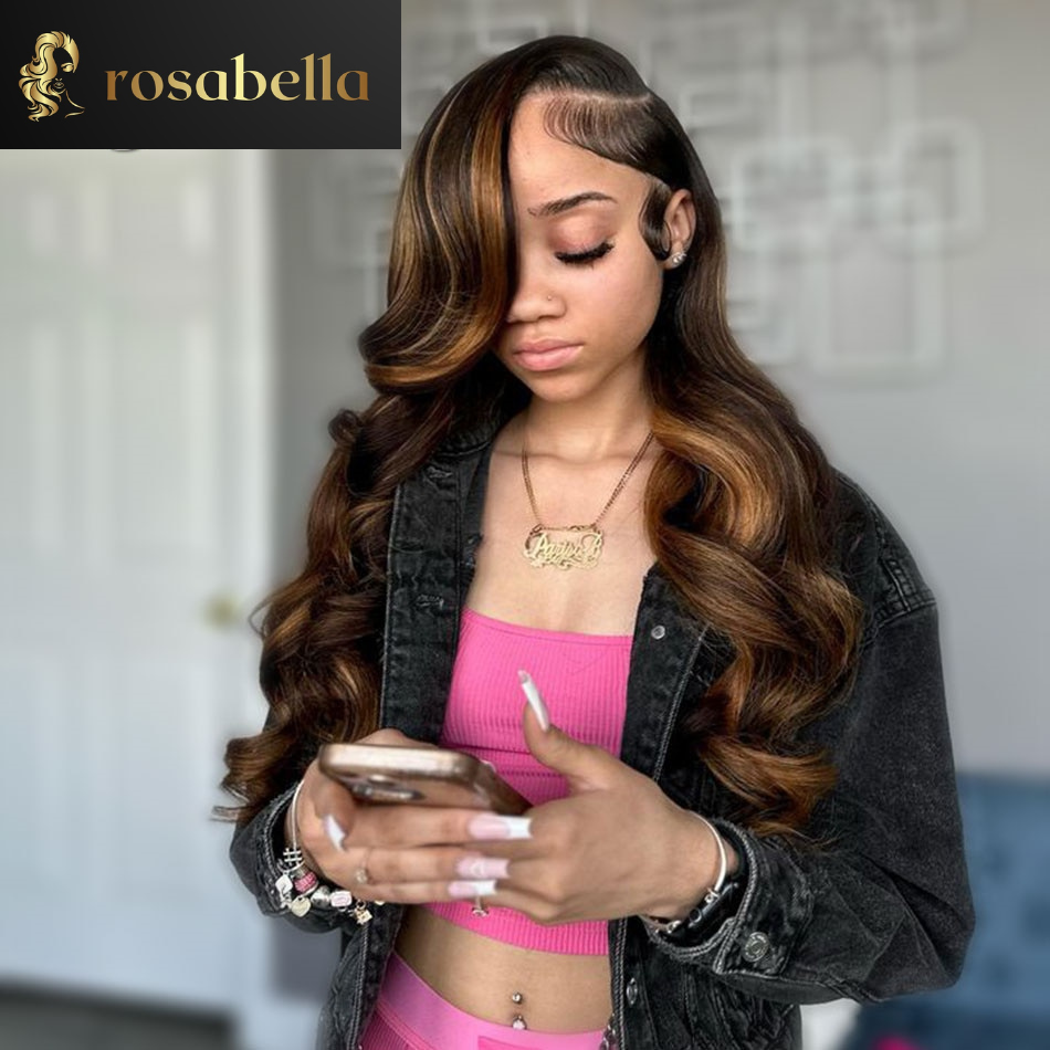 Ready to Wear 13x4 Lace Frontal Wig 180% Glueless Human Hair Wigs Blonde Brown Highlight 34 Inch 4X4 Lace Closure Body Wave Wigs