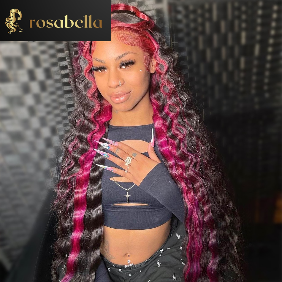 Rose Pink Highlight Glueless 13X6 Lace Frontal Wig Mongolian Deep Wave 5X5 Lace Closure Wig 13X4 Curly Lace Front Human Hair Wig