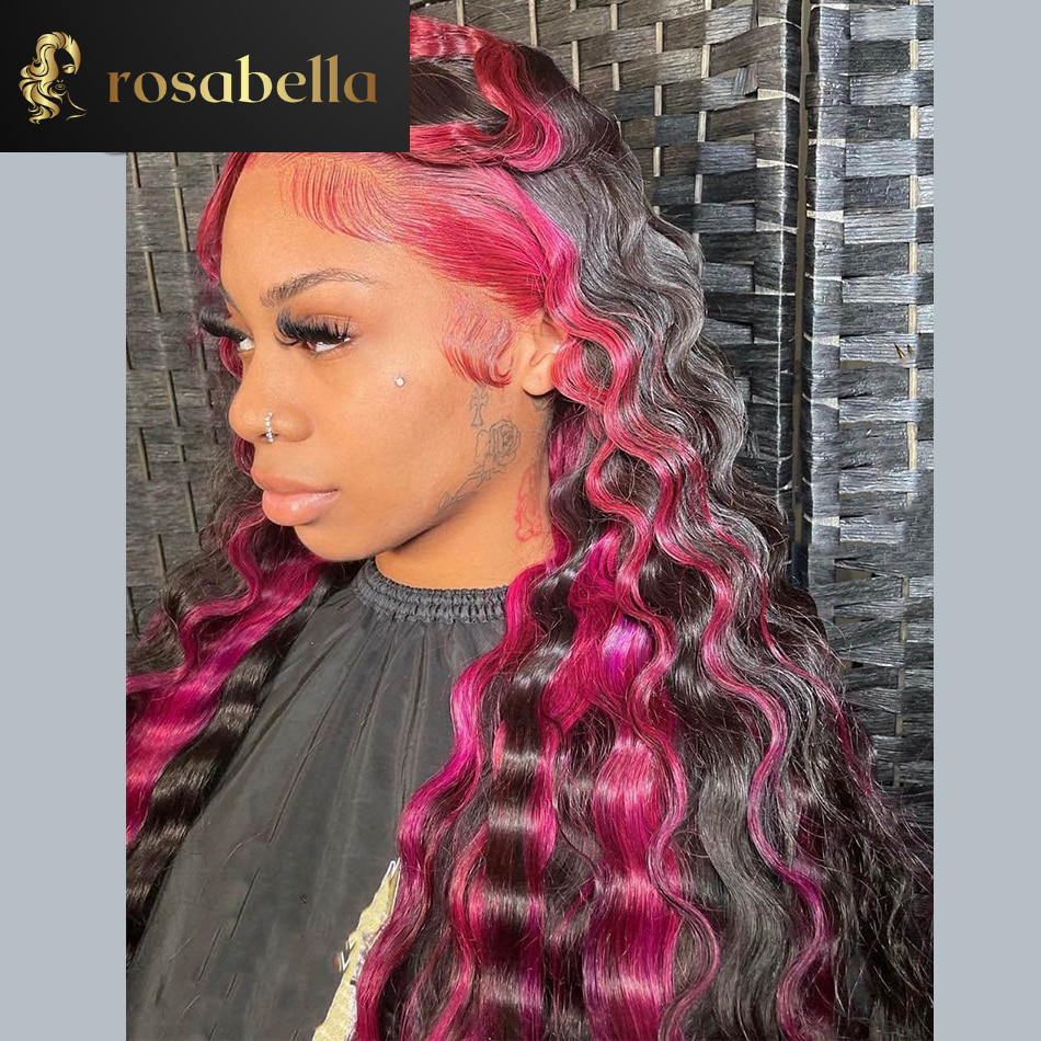 Rose Pink Highlight Glueless 13X6 Lace Frontal Wig Mongolian Deep Wave 5X5 Lace Closure Wig 13X4 Curly Lace Front Human Hair Wig