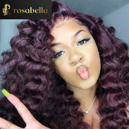 Transparent 13X4 13X6 Dark Purple Loose Wave Human Hair Wigs Peruvian Virgin Wigs  5X5 Lace Closure Wig 200%