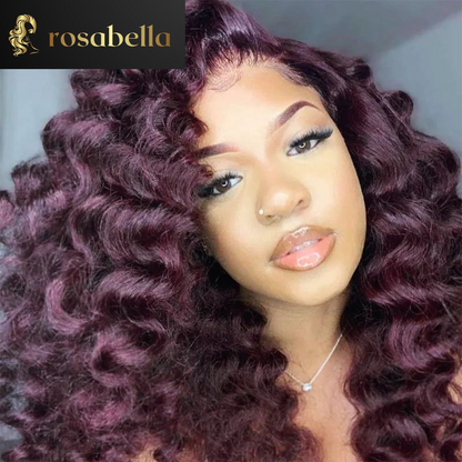 Transparent 13X4 13X6 Dark Purple Loose Wave Human Hair Wigs Peruvian Virgin Wigs  5X5 Lace Closure Wig 200%