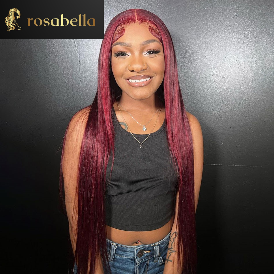 Dark Cherry Red 13X6 Straight Lace Frontal Human Hair Wigs Wine Red Glueless 13X4 Lace Front Wig Dark Burgundy 99J 5X5 Lace Wigs